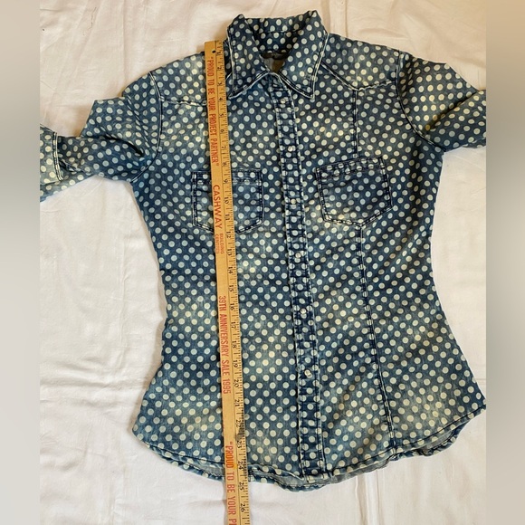Guess Polka Dot Pearl Snap Button Front Denim Shirt SM Coastal Cowgirl Western - Picture 15 of 16